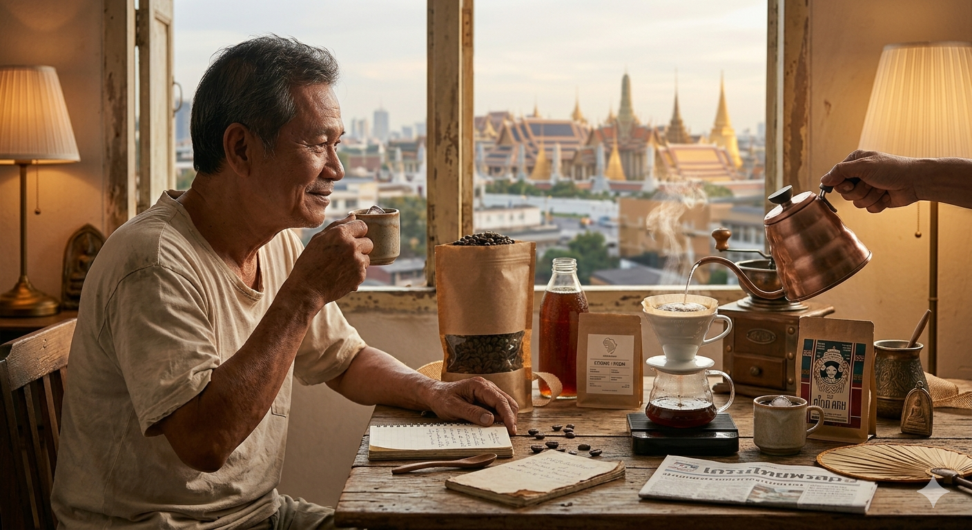 คนกรุงเทพฯ ดื่มกาแฟยามเช้าที่โต๊ะทำงานในบรรยากาศอบอุ่น